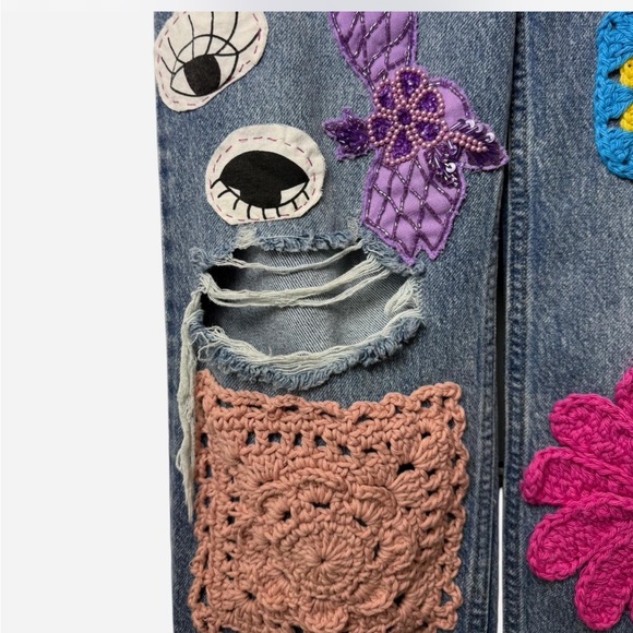 Unique Funky Patchwork Pants Women Reworked 90's Boyfriend Pacsun Size 26 - Picture 6 of 8